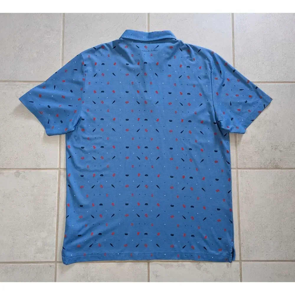 Travis Mathew Men's Large Golf Polo Shirt USA Print Blue Stretch The Boulders - Picture 6 of 7